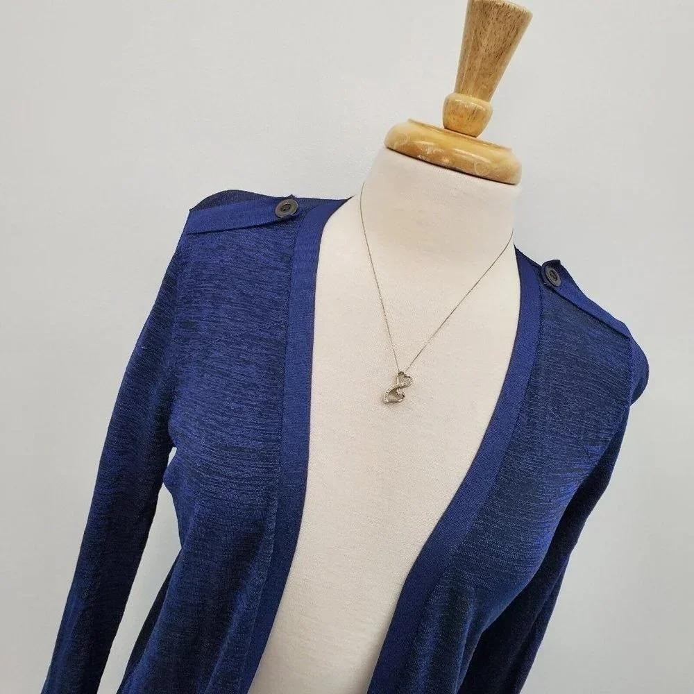 Chicos Womens S Blue Open Front Cardigan Sweater Long Sleeve Pockets - Picture 7 of 13